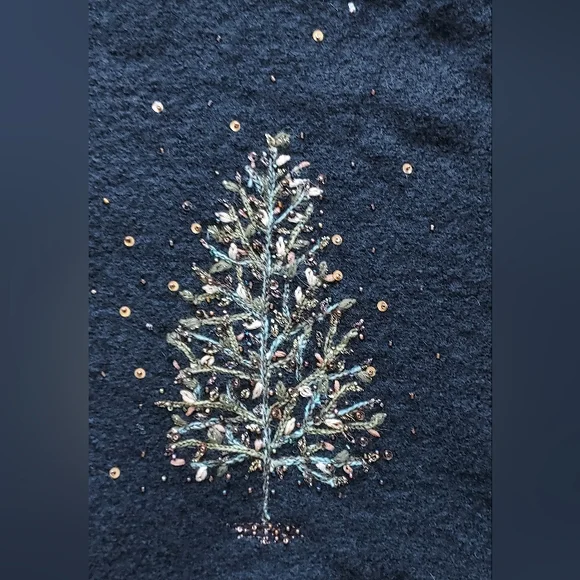 NWT Coldwater Creek XL Black Wool Cardigan Sweater Embellished Trees - Picture 13 of 16